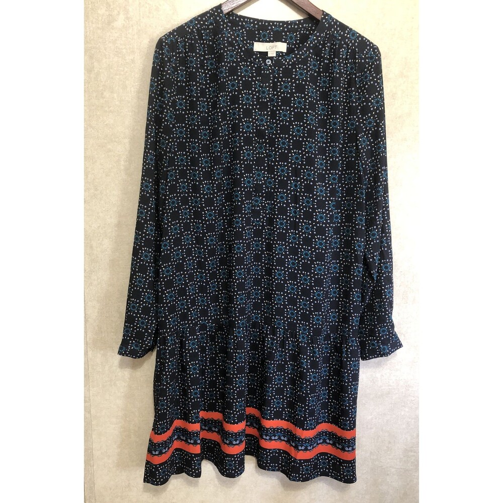 Ann Taylor LOFT Fireworks Drop Waist Shirtdress Size L Forever Navy EUC